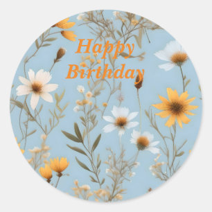 Sticker Rond Fleurs sauvages Australiens Sur Bleu,