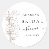 Sticker Rond Fleurs sauvages beige pour Baby Shower (Devant)