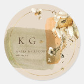 Sticker Rond Fleurs sauvages boho minimaux | Monogramme Mariage (Devant)