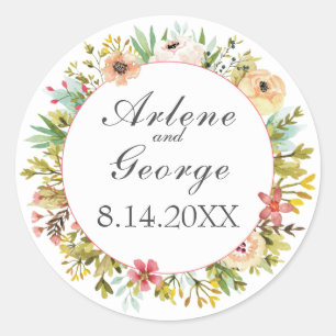 Sticker Rond Fleurs sauvages d'aquarelle simple et Mariage de f