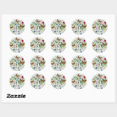 Sticker Rond Fleurs sauvages et papillons sur blanc (Feuille)