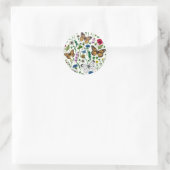 Sticker Rond Fleurs sauvages et papillons sur blanc (Sac)