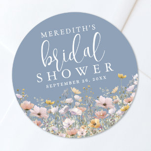 Sticker Rond Fleurs sauvages Fête de mariage poussiéreuse bleu