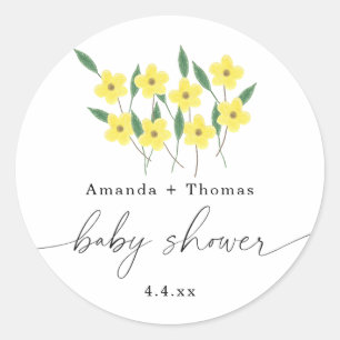 Sticker Rond Fleurs sauvages jaunes - Baby shower