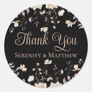 Sticker Rond Fleurs Sauvages Noires Mariage Remerciements