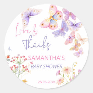 Sticker Rond Fleurs sauvages petit papillon remerciement pour u