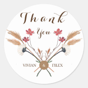 Sticker Rond Fleurs sauvages printanières Croix Merci et nom