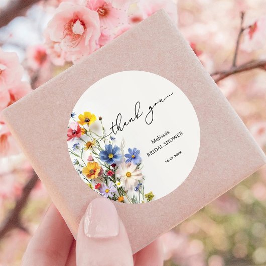 Sticker Rond Fleurs Sauvages Remerciements Baby Shower de Marié