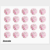 Sticker Rond Fleurs sauvages rose vif Écriture florale Merci (Feuille)