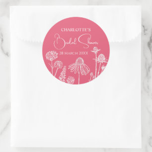Sticker Rond Fleurs sauvages roses pastel dessinées Floral 