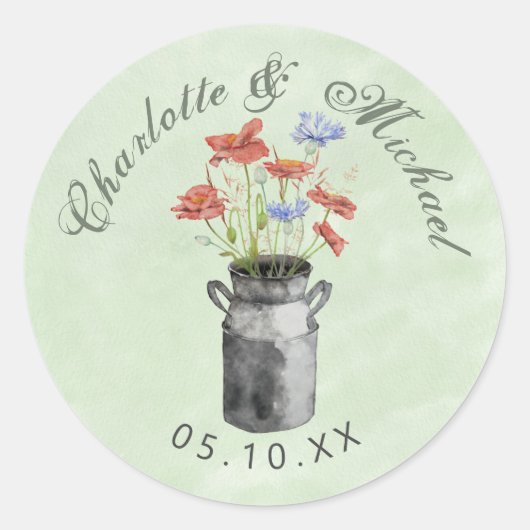 Sticker Rond Fleurs sauvages rustiques dans le mariage de seau  (Devant)