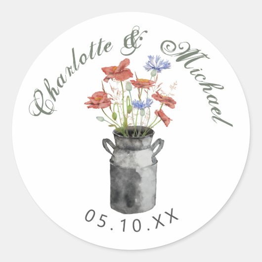 Sticker Rond Fleurs sauvages rustiques dans mariage de seau de  (Devant)