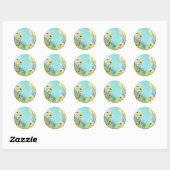 Sticker Rond Fleurs sauvages Springtime En Bleu Doux (Feuille)