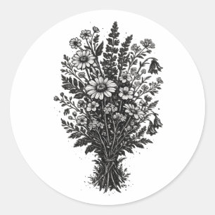 Sticker Rond Fleurs sauvages vintage art botanique floral linog