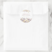 Sticker Rond Fleurs sauvages violettes bordure douche de mariée (Sac)