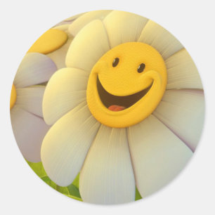 Sticker Rond Fleurs souriantes gaies