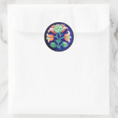 STICKER ROND FLEURS STYLISÉES / ROUGE VERT VERT BLEU FLORAL (Sac)