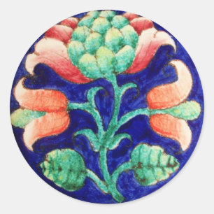 STICKER ROND FLEURS STYLISÉES / ROUGE VERT VERT BLEU FLORAL