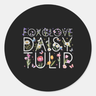 Sticker Rond Fleurs subtiles Foxglove Daisy Tulip _1