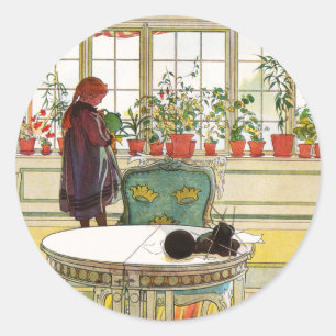 Sticker Rond Fleurs sur le rebord de la fenêtre par Carl Larsso