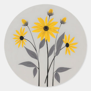 Sticker Rond Fleurs Suzanne minimalistes à teintes noires
