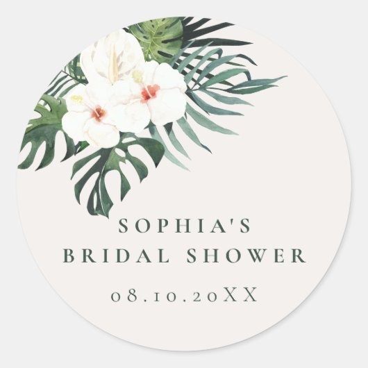 Sticker Rond Fleurs tropicales blanches de verdure (Devant)