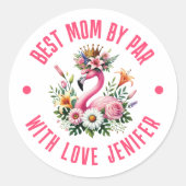 Sticker Rond Fleurs tropicales de printemps de Flamant rose ros (Devant)