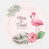Sticker Rond Fleurs tropicales et Mariage Flamant rose (Devant)