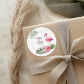 Sticker Rond Fleurs tropicales et Mariage Flamant rose