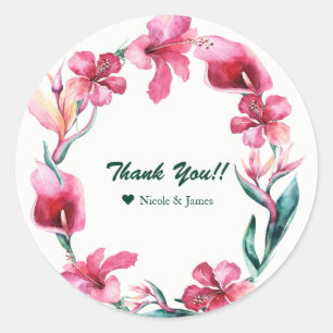 Sticker Rond Fleurs tropicales hawaïennes Mariage Luau Favor