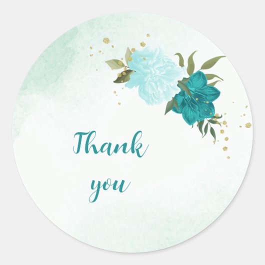 Sticker Rond fleurs turquoise vert feuille mariage (Devant)