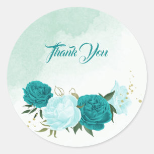 Sticker Rond fleurs turquoise vert feuille mariage
