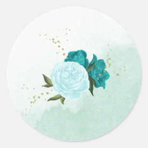 Sticker Rond fleurs turquoise vert feuille mariage