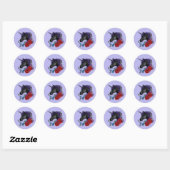 Sticker Rond Fleurs Unicorne Noire violet (Feuille)