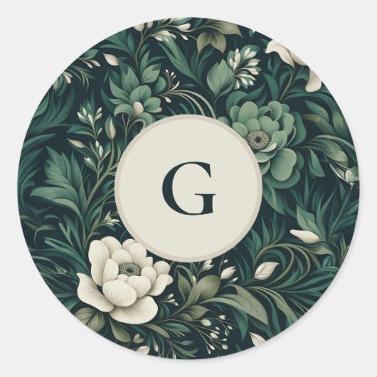 Sticker Rond Fleurs Vert Émeraude Foncé (Devant)