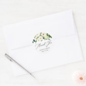 Sticker Rond Fleurs Vertes Blanches Calligraphie Merci (Enveloppe)