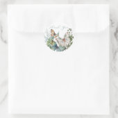 Sticker Rond Fleurs vertes romantiques et papillon merci (Sac)