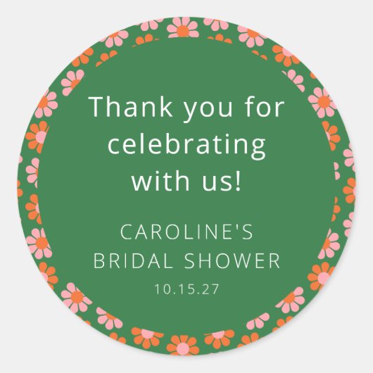 Sticker Rond Fleurs Vertes Roses Cérémonie de Mariage Remerciem (Devant)