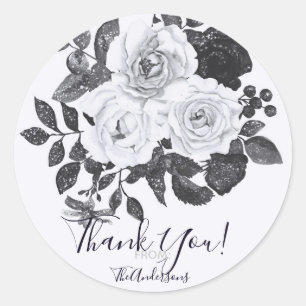 Sticker Rond Fleurs Vintage Noir & Blanc Floral Moderne Chic