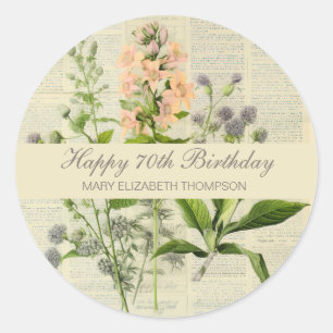 Sticker Rond Fleurs Vintage pour 70e Anniversaire