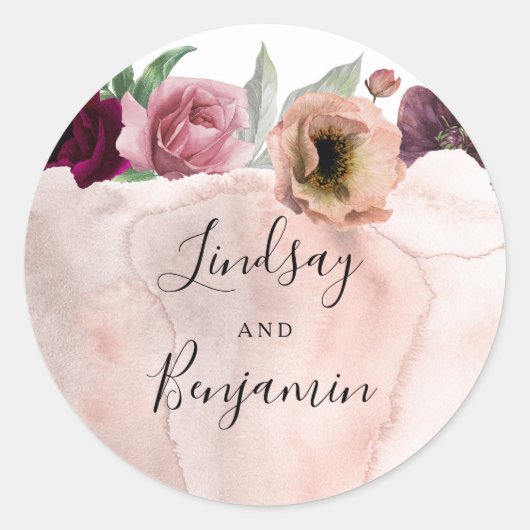 Sticker Rond Fleurs vintages Aquarelle Mariage romantique (Devant)