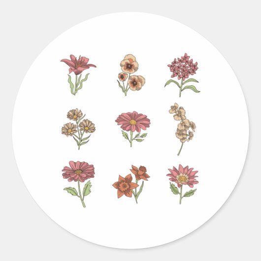Sticker Rond Fleurs Vintages fleurs sauvages Botanique (Devant)