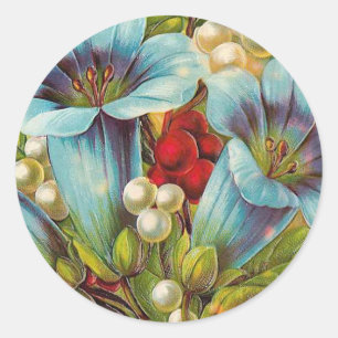 Sticker Rond Fleurs Vintages "Florales Bleues"