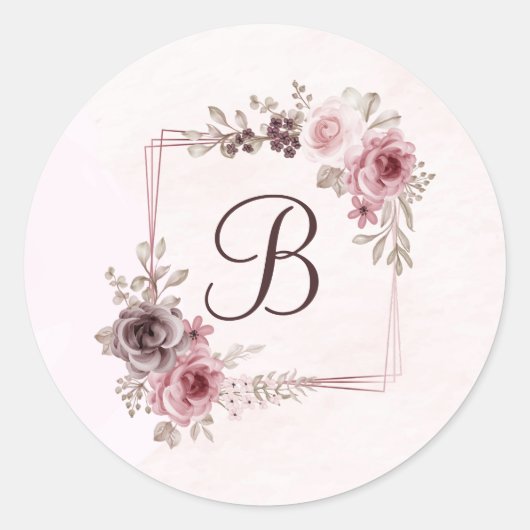 Sticker Rond Fleurs vintages sur rose clair (Devant)