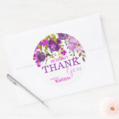 Sticker Rond Fleurs violettes Aquarelle Merci Floral (Enveloppe)