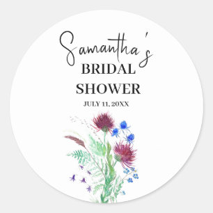 Sticker Rond Fleurs Violettes de Chardon Mariage Bohème Écossai