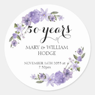 Sticker Rond Fleurs violettes de lavande 50e anniversaire maria