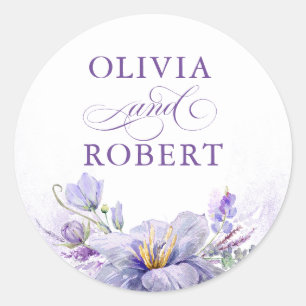 Sticker Rond Fleurs violettes élégantes et sceaux de mariage en