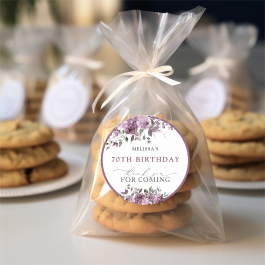 Sticker Rond Fleurs violettes Élégantes Tout Âge Anniversaire