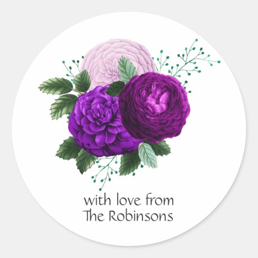 Sticker Rond Fleurs violettes et vertes (Devant)